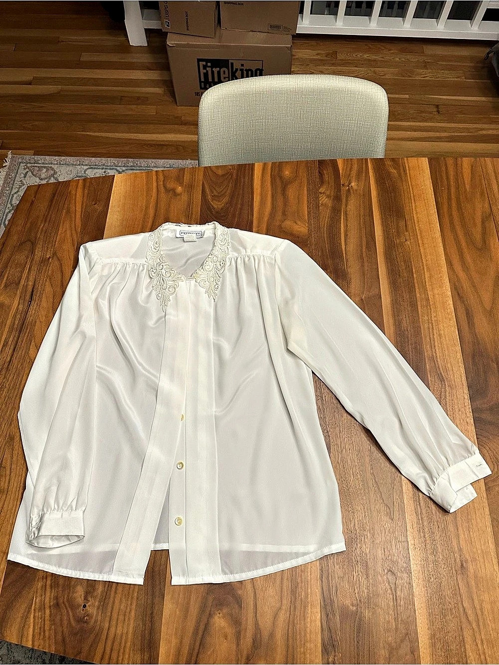 Impressions of California Lace Collar Blouse in White Size 16 Like New